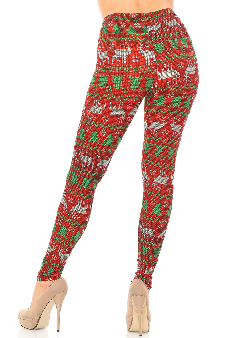 Buttery Smooth Faux Knit Reindeer and Holiday Tree Leggings