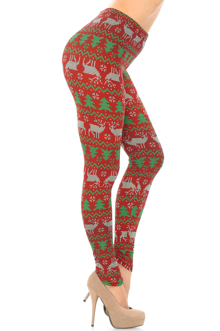 Buttery Smooth Faux Knit Reindeer and Holiday Tree Leggings