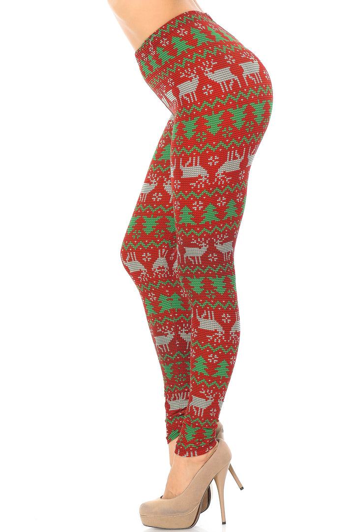Buttery Smooth Faux Knit Reindeer and Holiday Tree Leggings
