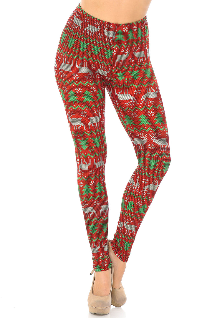 Buttery Smooth Faux Knit Reindeer and Holiday Tree Leggings