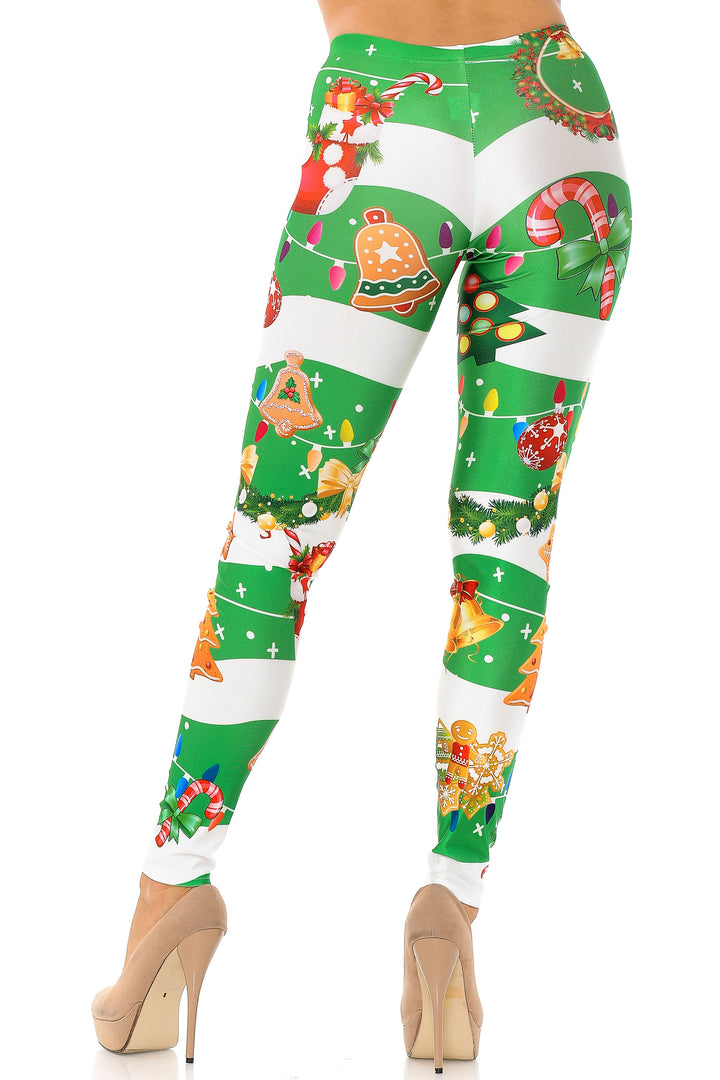 Holiday Green Christmas Garland Wrap Leggings