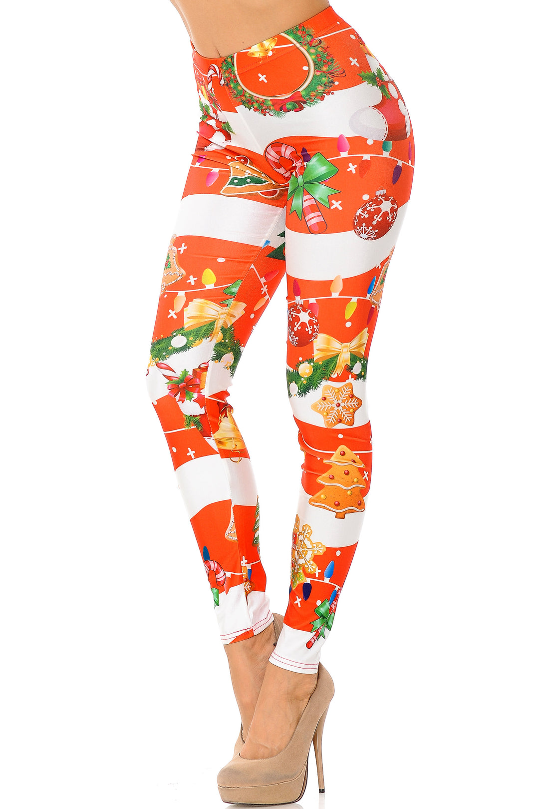 Holiday Festive Red Christmas Garland Wrap Leggings