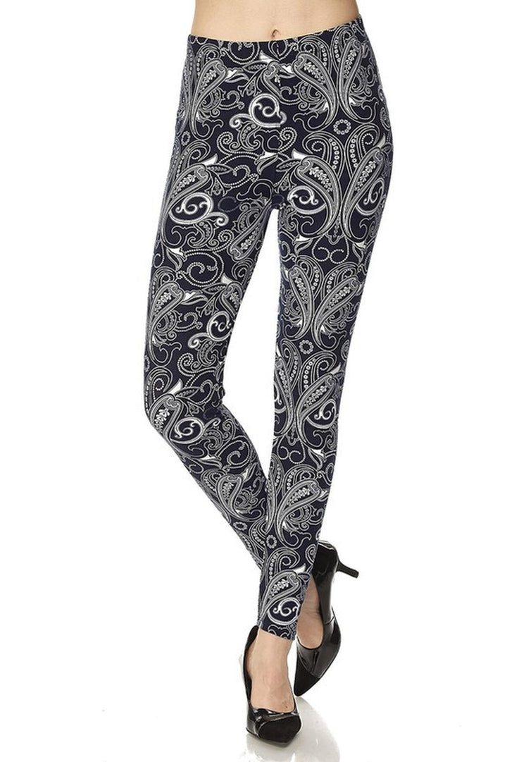 Buttery Soft Navy Paisley Leggings