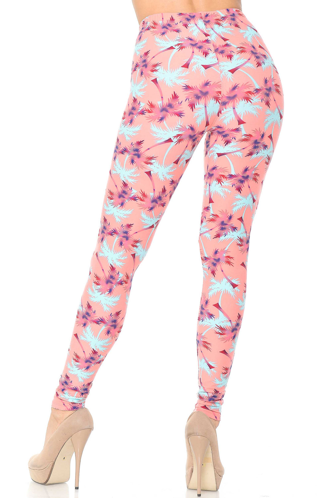 Buttery Smooth Coral Palm Tree Leggings