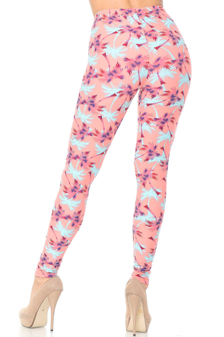 Buttery Smooth Coral Palm Tree Leggings