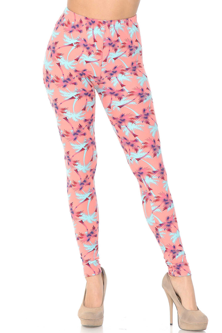 Buttery Smooth Coral Palm Tree Leggings