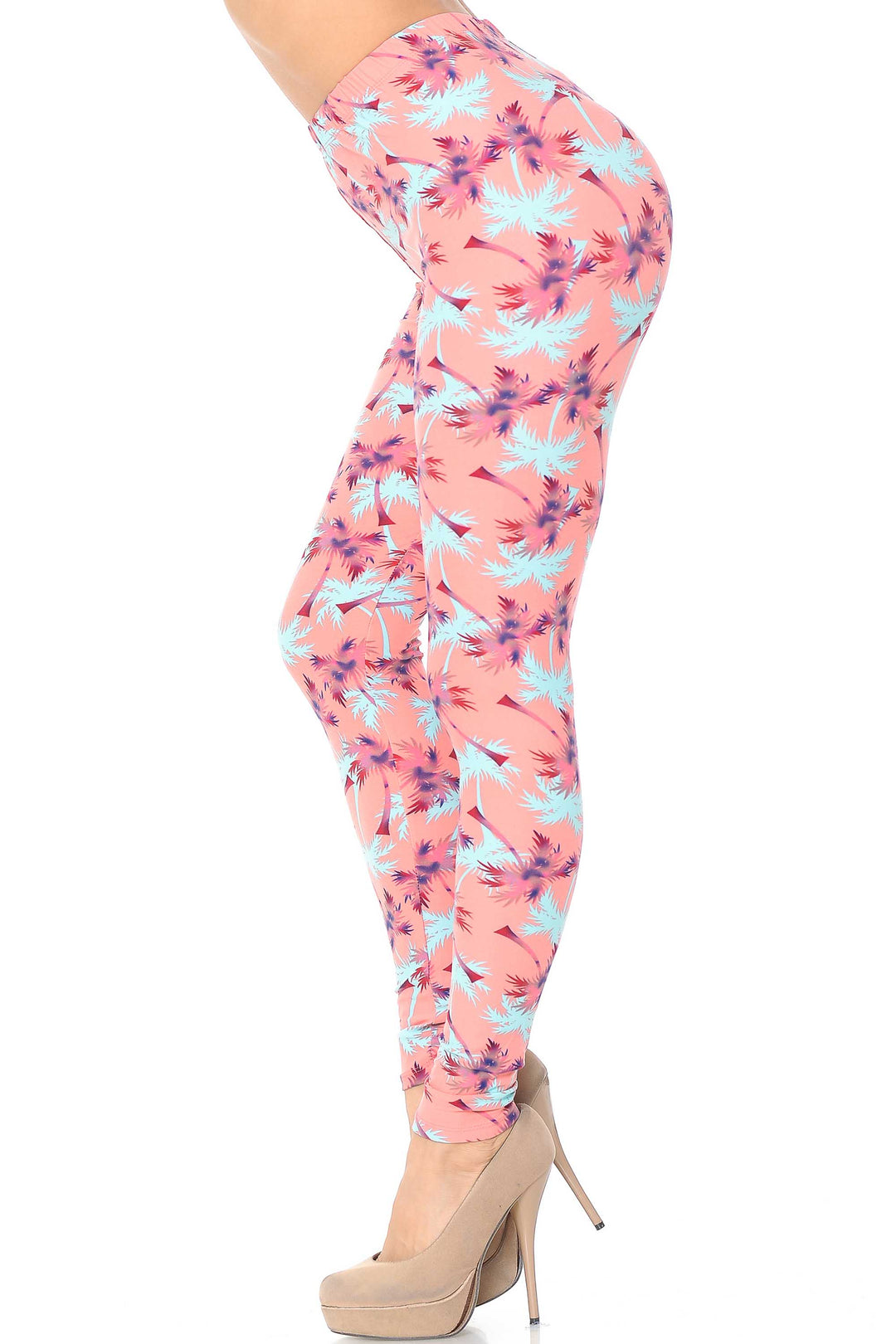 Buttery Smooth Coral Palm Tree Leggings