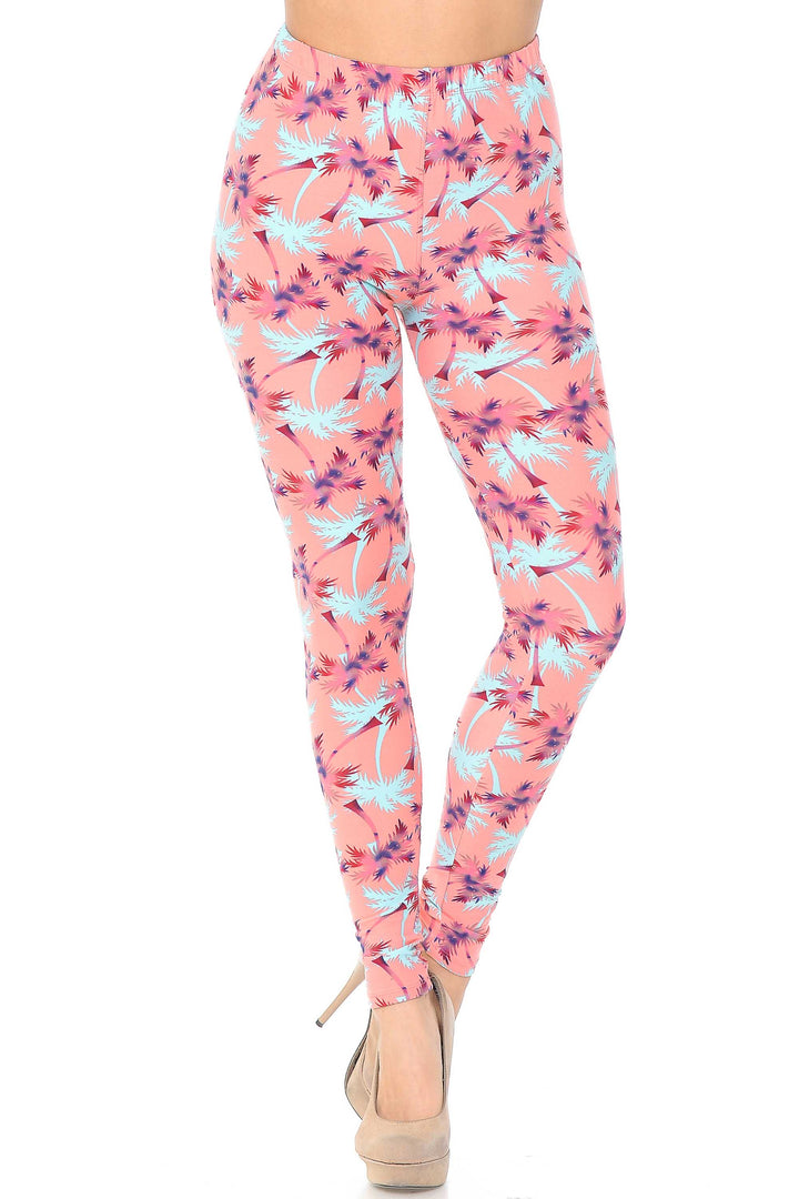 Buttery Smooth Coral Palm Tree Leggings