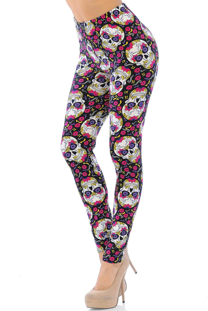 Buttery Smooth Floral Petal Sugar Skull Leggings