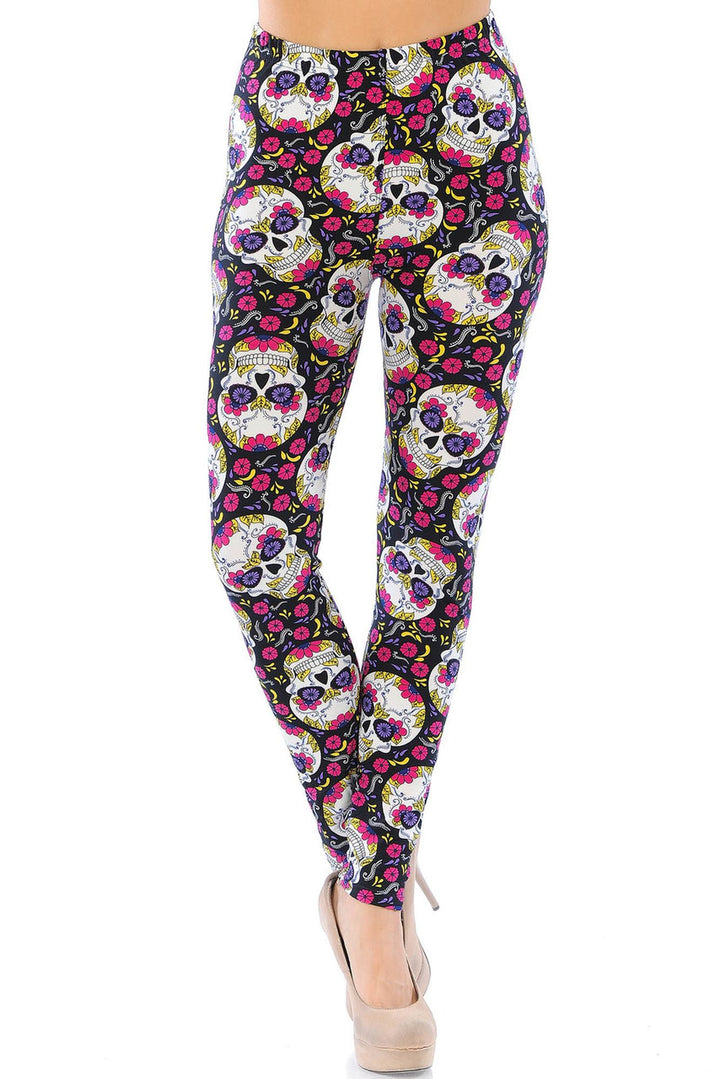 Buttery Smooth Floral Petal Sugar Skull Leggings