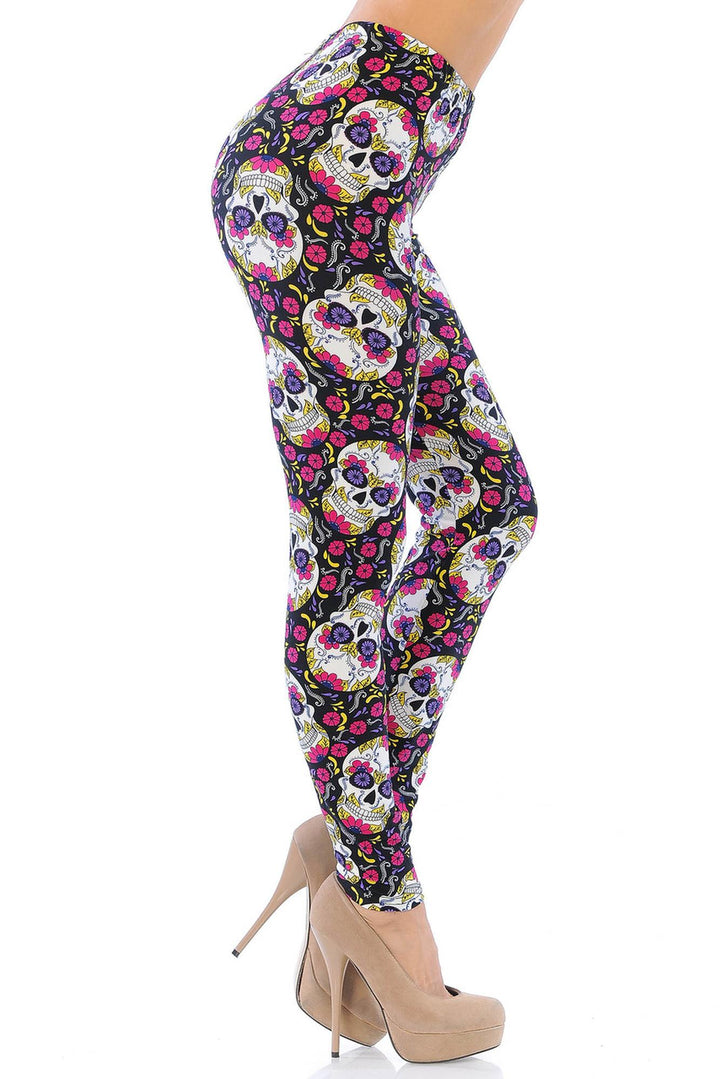 Buttery Smooth Floral Petal Sugar Skull Leggings
