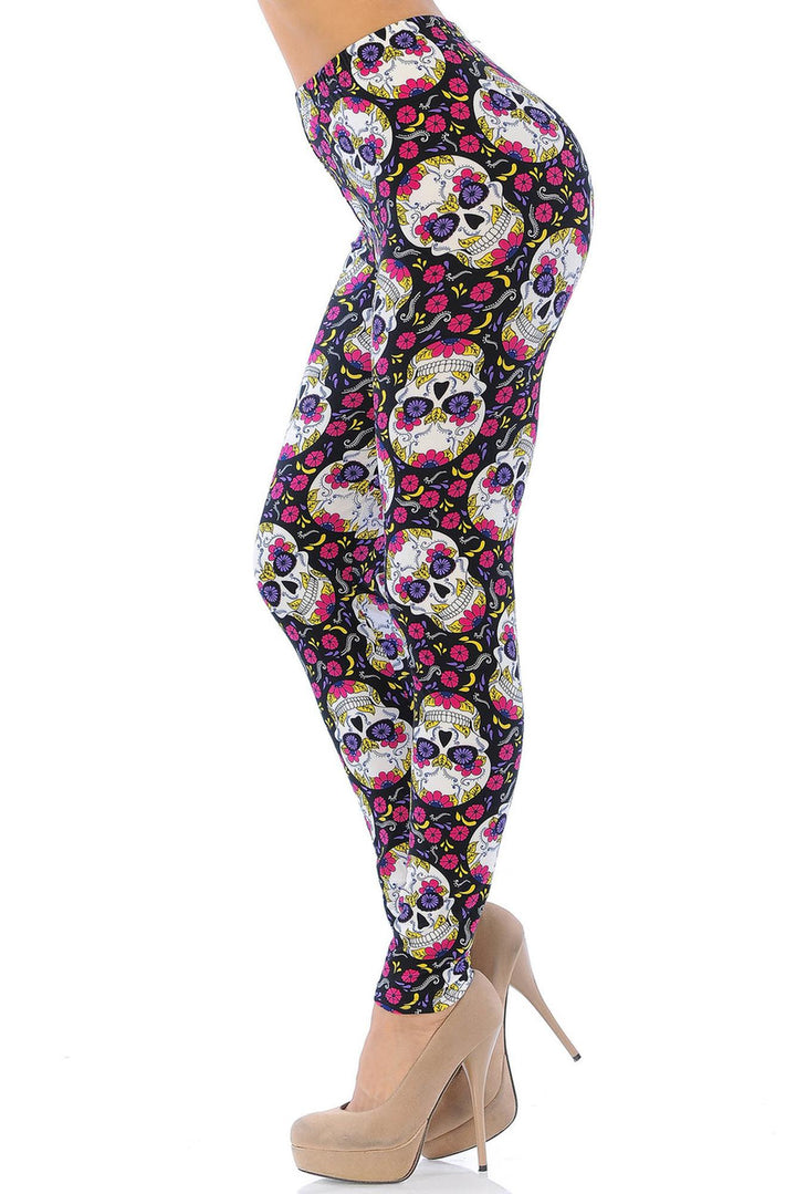 Buttery Smooth Floral Petal Sugar Skull Leggings