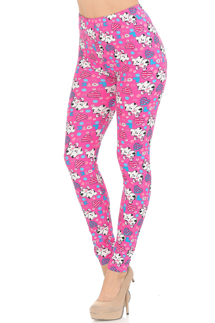 Buttery Smooth Pink Hearts & Puppy Dogs Leggings