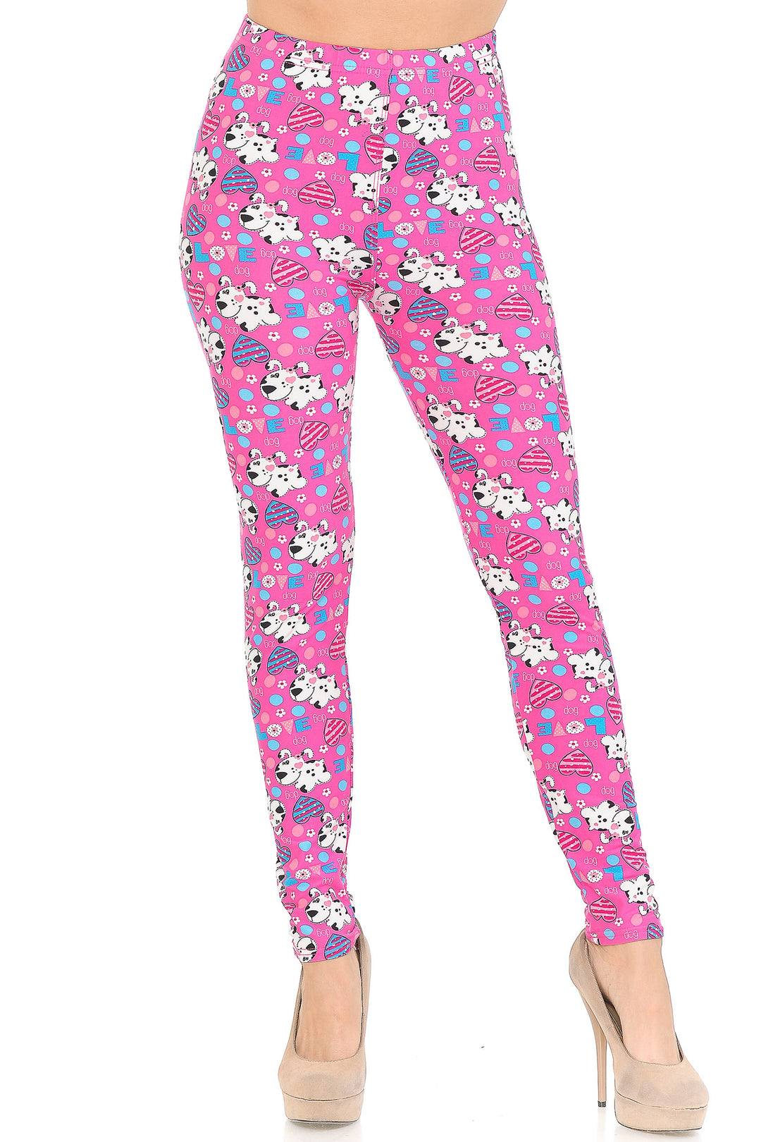 Buttery Smooth Pink Hearts & Puppy Dogs Leggings