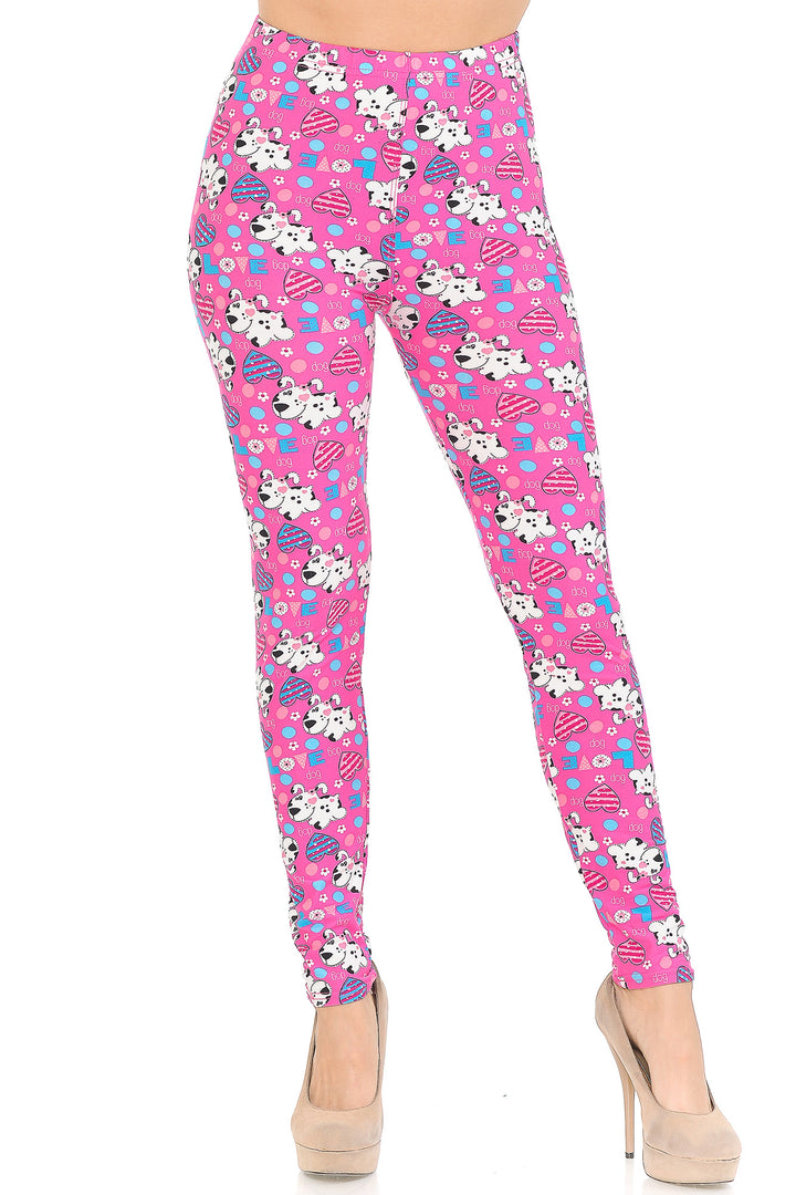 Buttery Smooth Pink Hearts & Puppy Dogs Leggings
