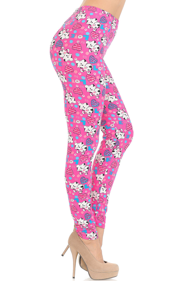 Buttery Smooth Pink Hearts & Puppy Dogs Leggings