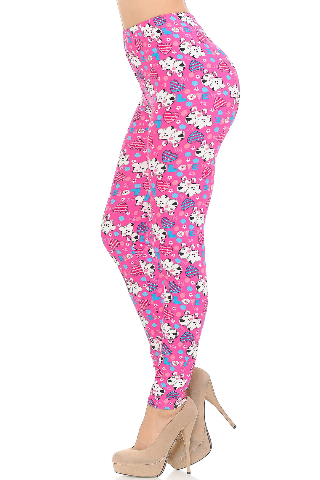 Buttery Smooth Pink Hearts & Puppy Dogs Leggings