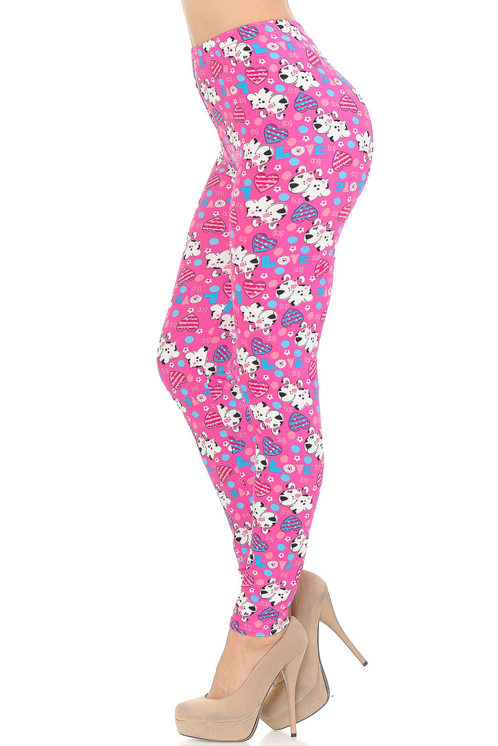 Buttery Smooth Pink Hearts & Puppy Dogs Leggings