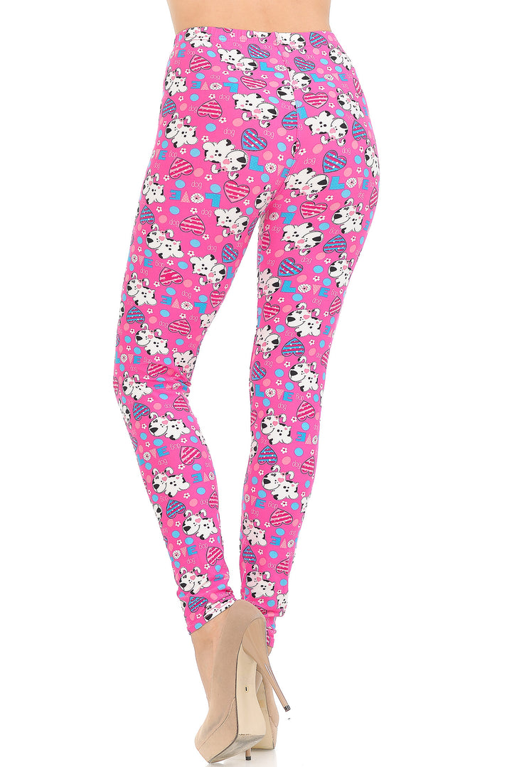 Buttery Smooth Pink Hearts & Puppy Dogs Leggings