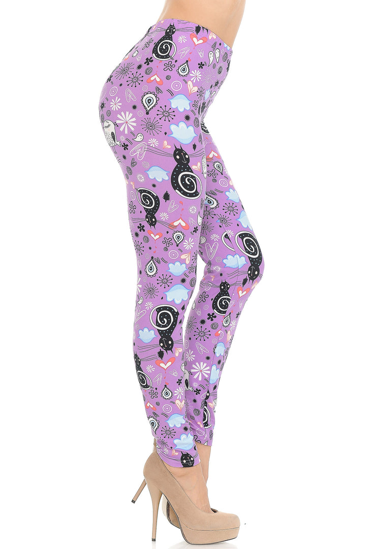 Buttery Smooth Lavender Kitty Cats Leggings
