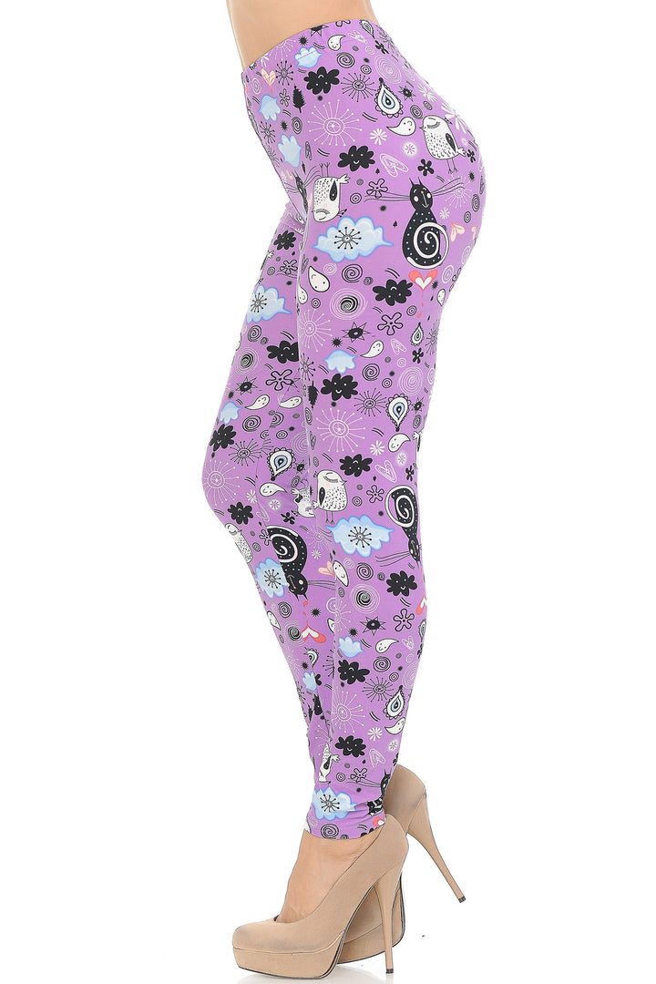 Buttery Smooth Lavender Kitty Cats Leggings