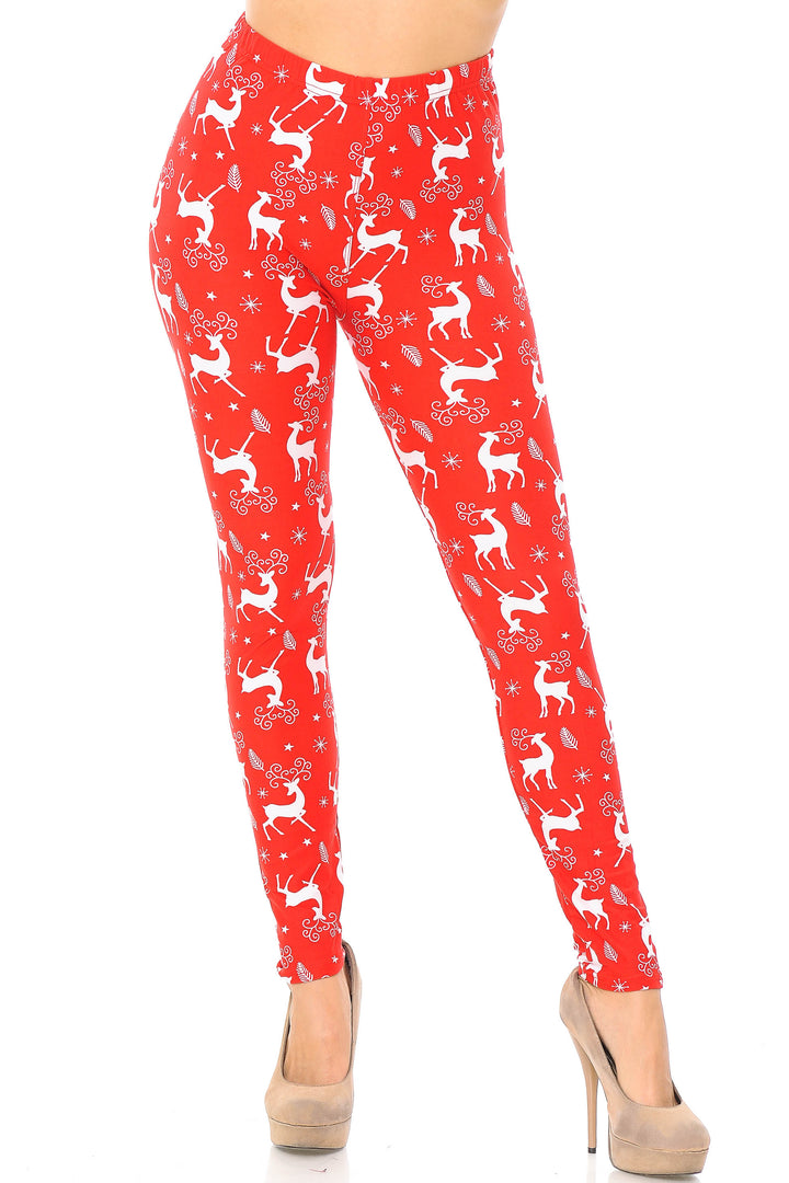 Buttery Soft Prancing Christmas Reindeer Plus Size Leggings