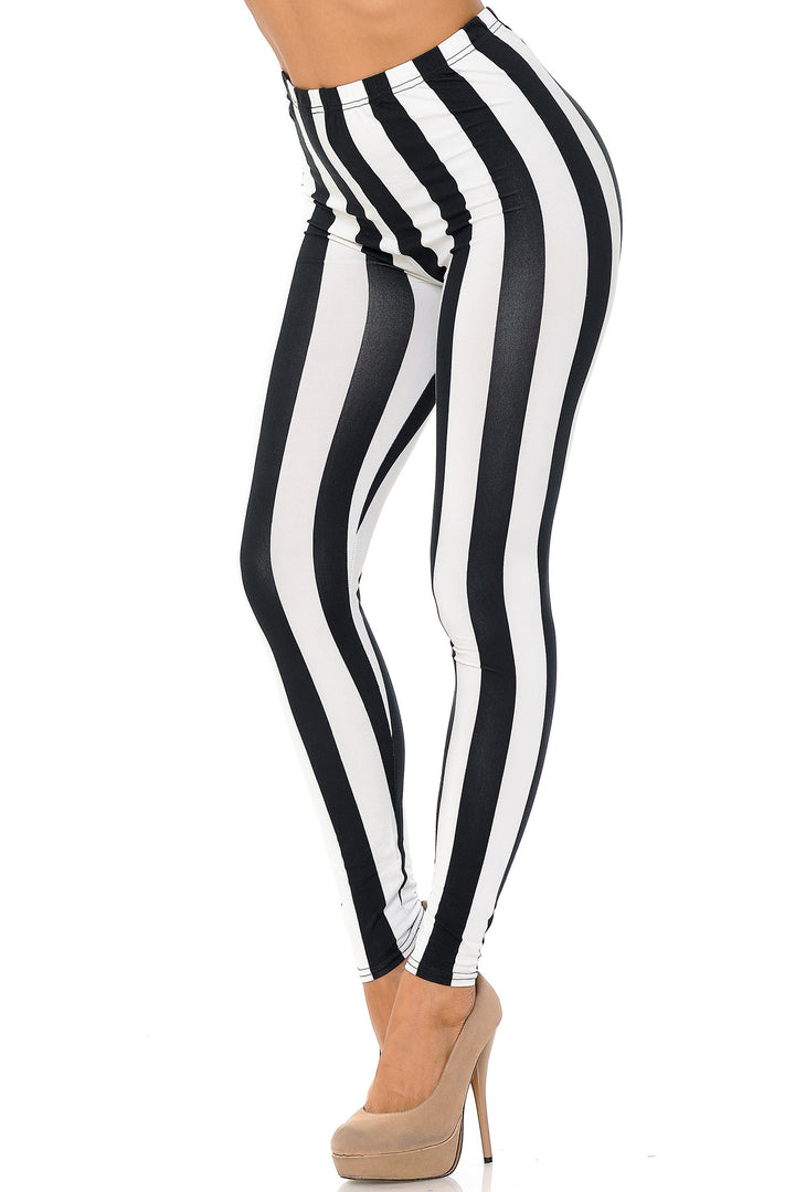 Buttery Smooth Black and White Wide Stripe Leggings