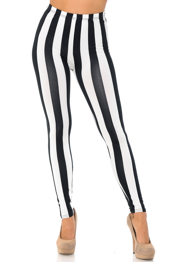 Buttery Smooth Black and White Wide Stripe Leggings