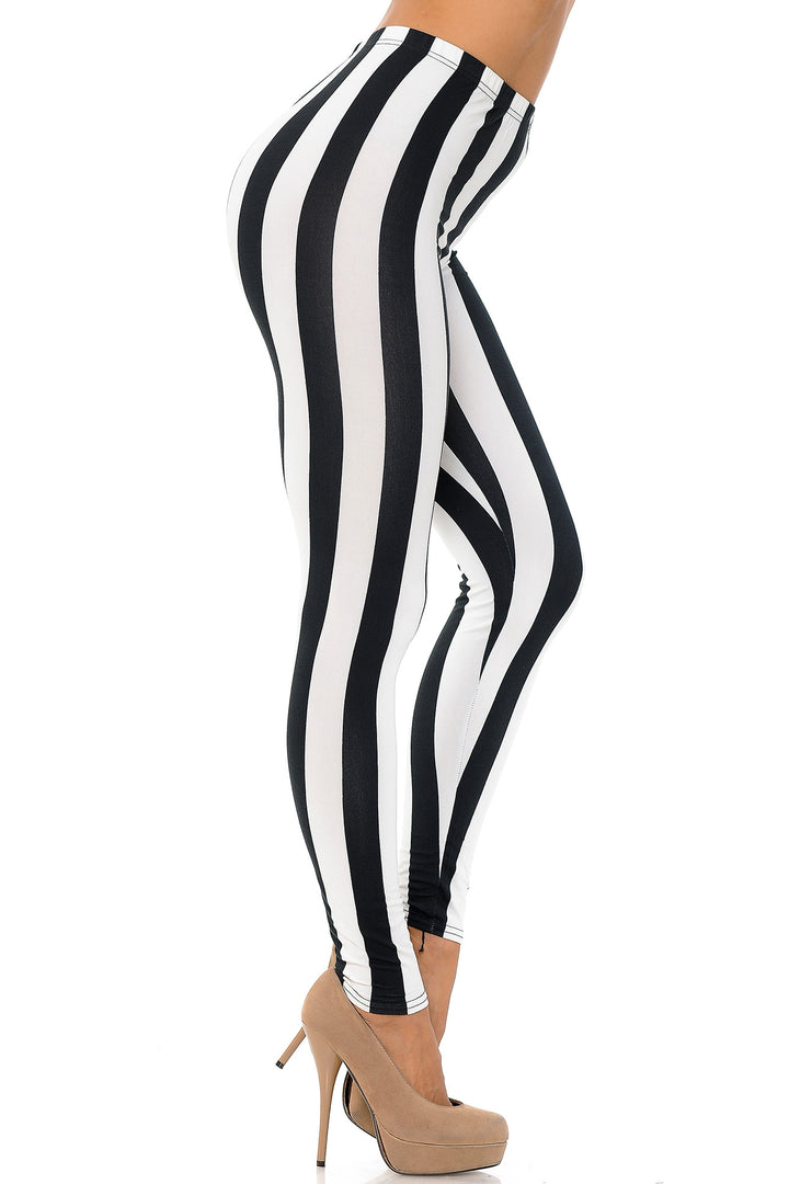 Buttery Smooth Black and White Wide Stripe Leggings