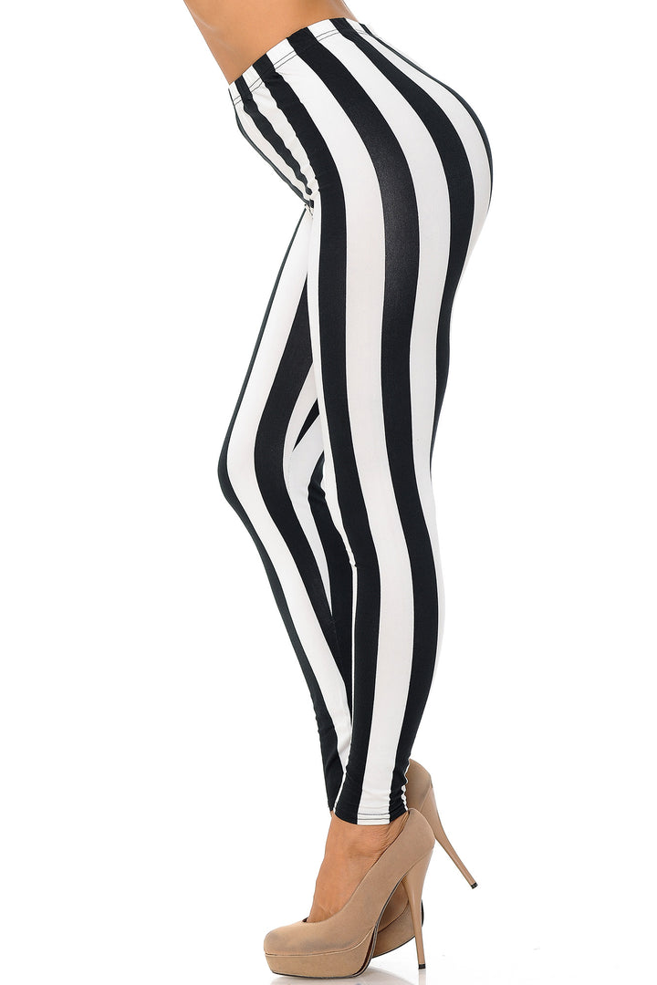 Buttery Smooth Black and White Wide Stripe Leggings
