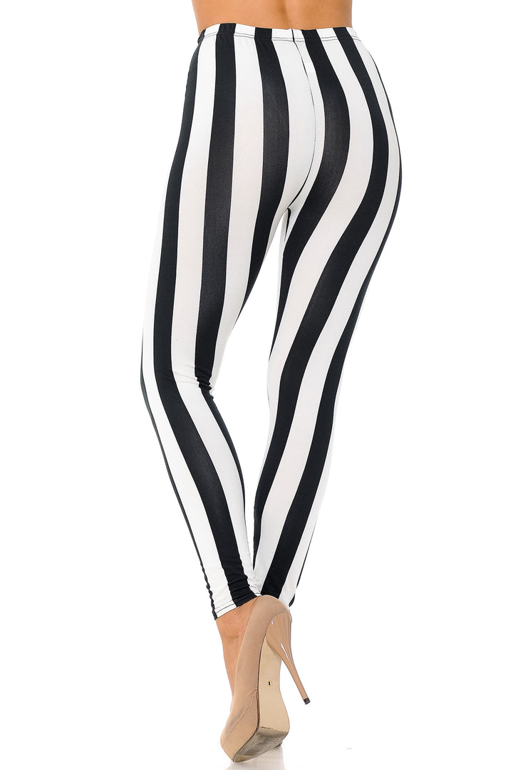 Buttery Smooth Black and White Wide Stripe Leggings