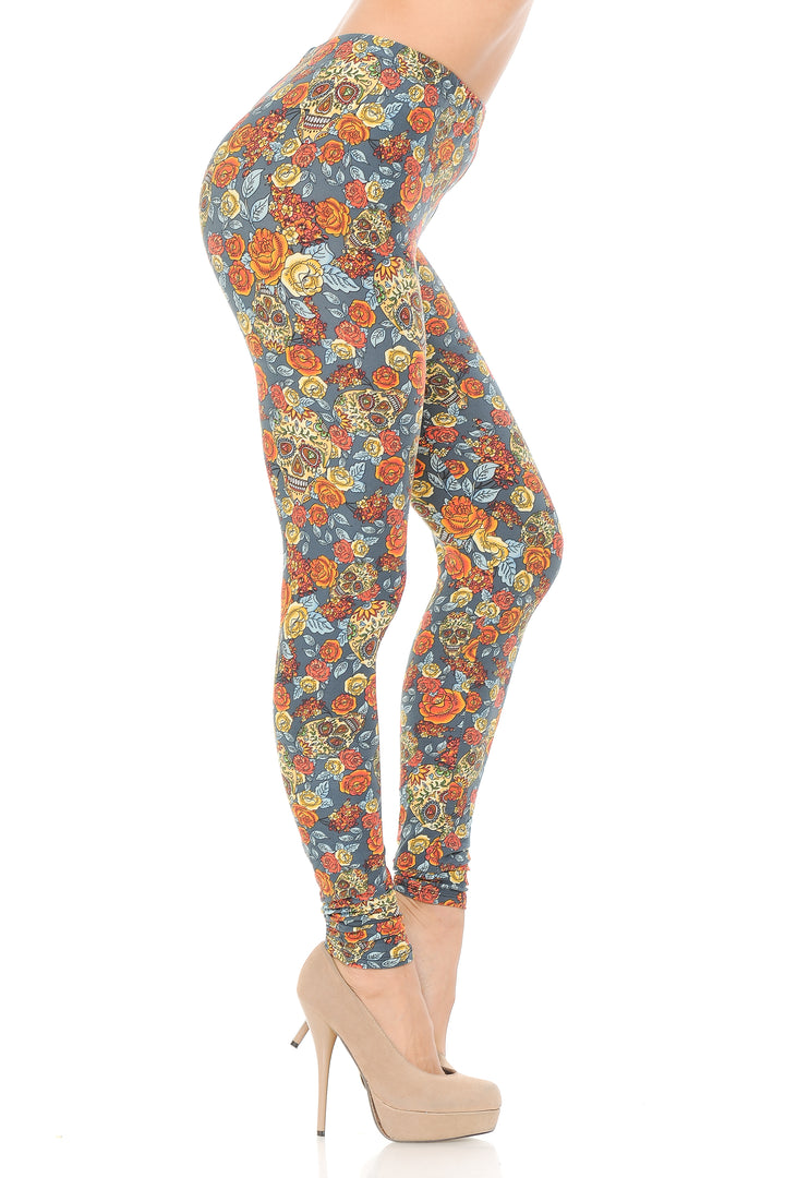 Buttery Smooth Charcoal Rose and Skull Leggings