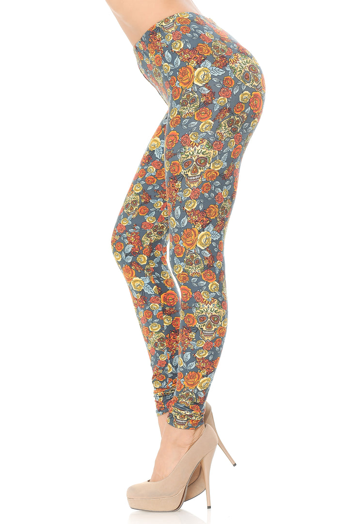 Buttery Smooth Charcoal Rose and Skull Leggings