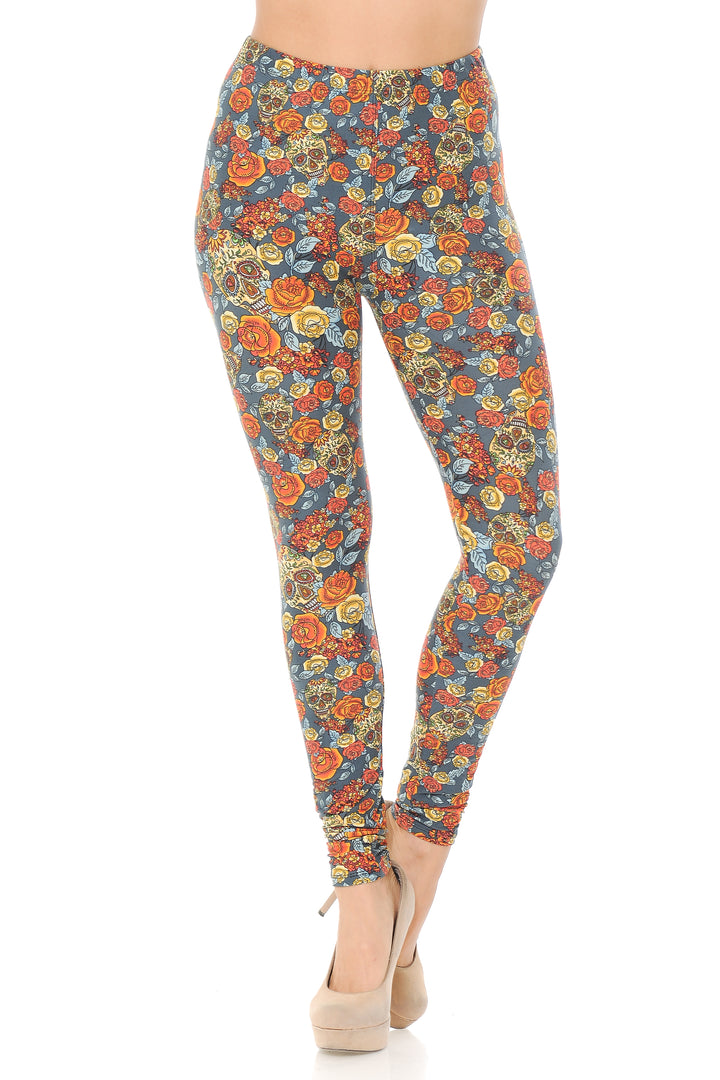 Buttery Smooth Charcoal Rose and Skull Leggings