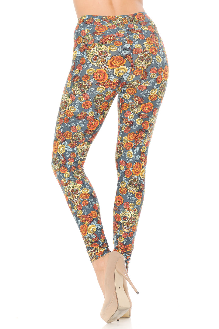 Buttery Smooth Charcoal Rose and Skull Leggings