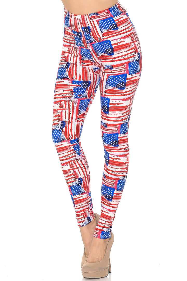 Buttery Smooth Watercolor USA Flag Leggings