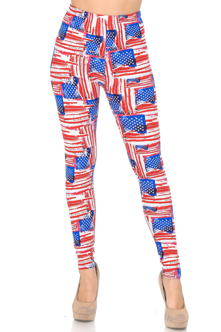 Buttery Smooth Watercolor USA Flag Leggings
