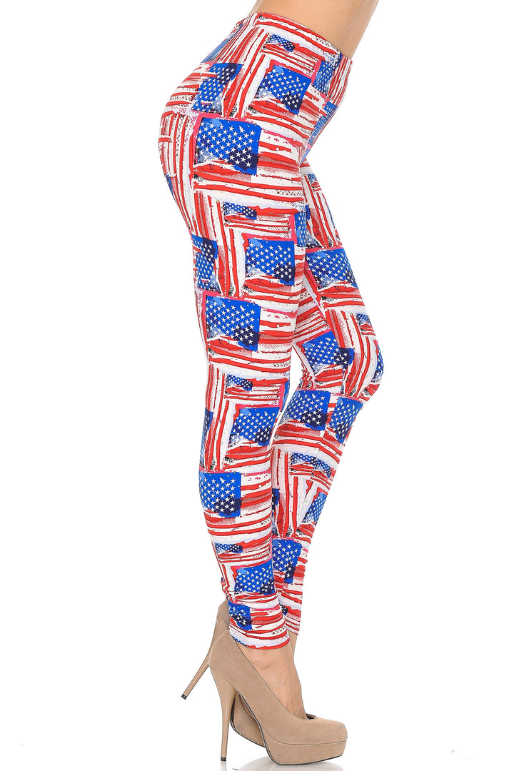 Buttery Smooth Watercolor USA Flag Leggings