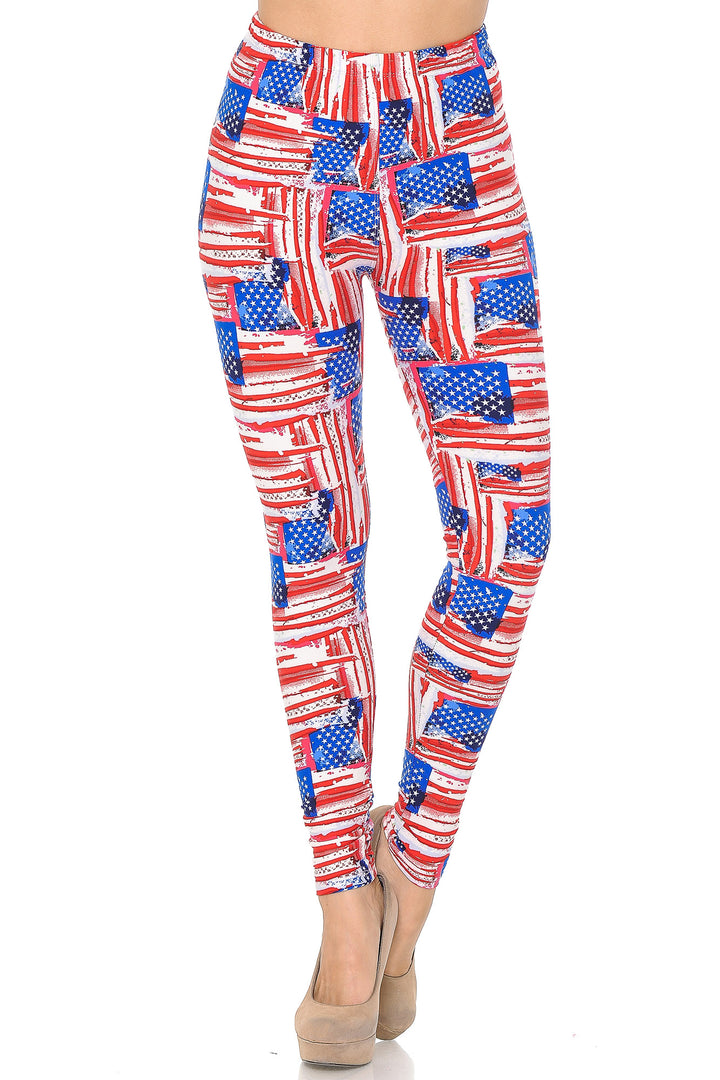 Buttery Smooth Watercolor USA Flag Leggings