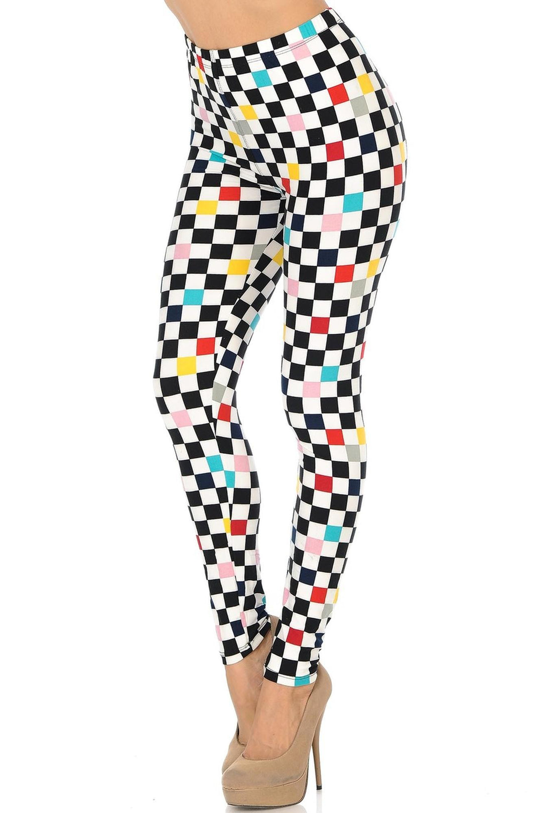 Buttery Smooth Color Accent Checkered Leggings