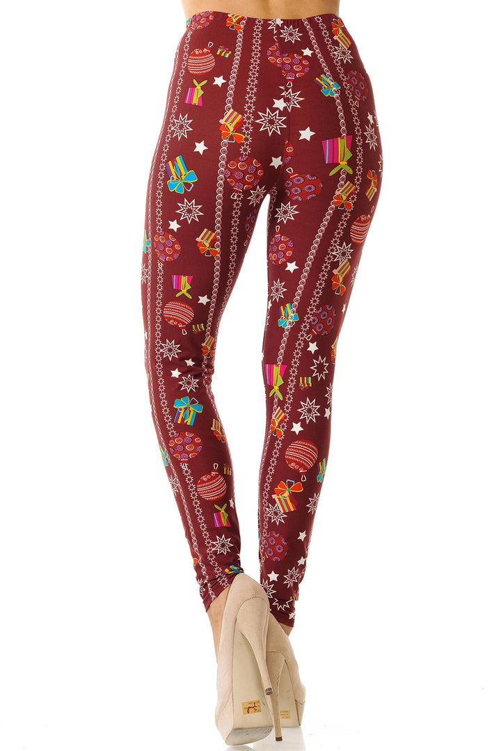 Buttery Soft Burgundy Christmas Ornament Leggings