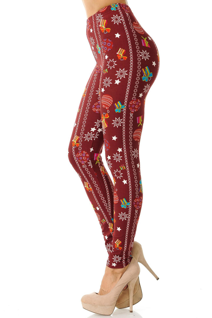 Buttery Soft Burgundy Christmas Ornament Leggings