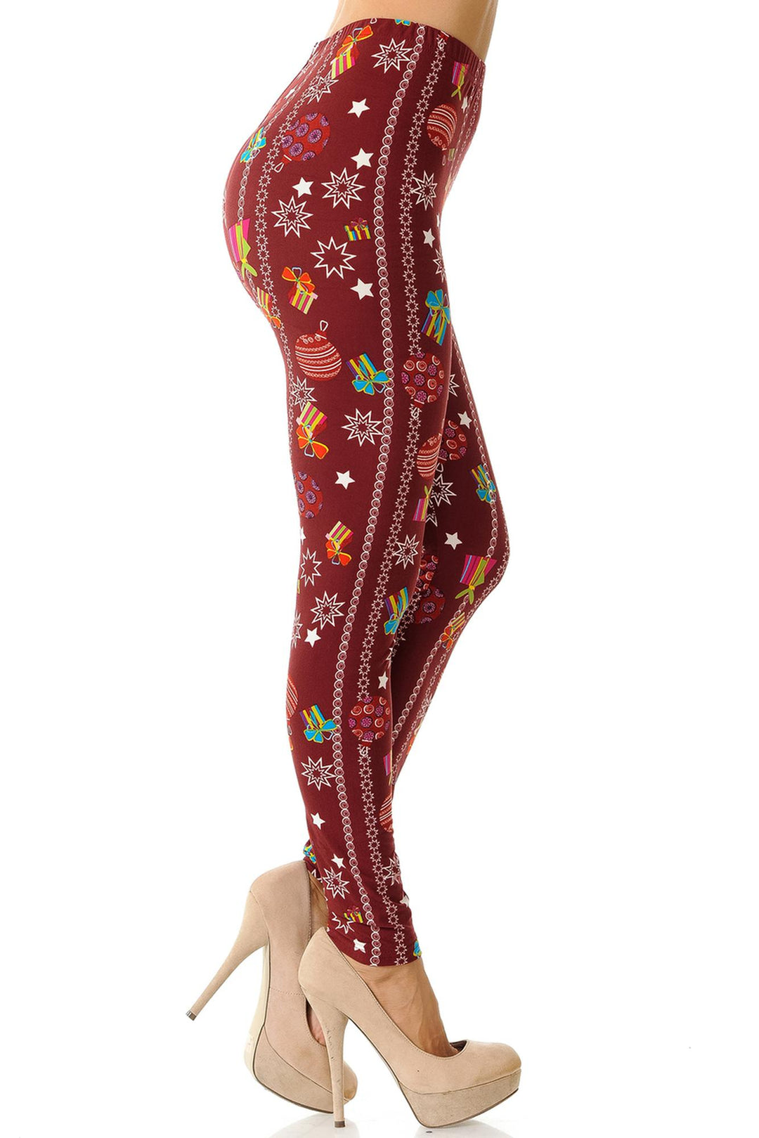Buttery Soft Burgundy Christmas Ornament Leggings