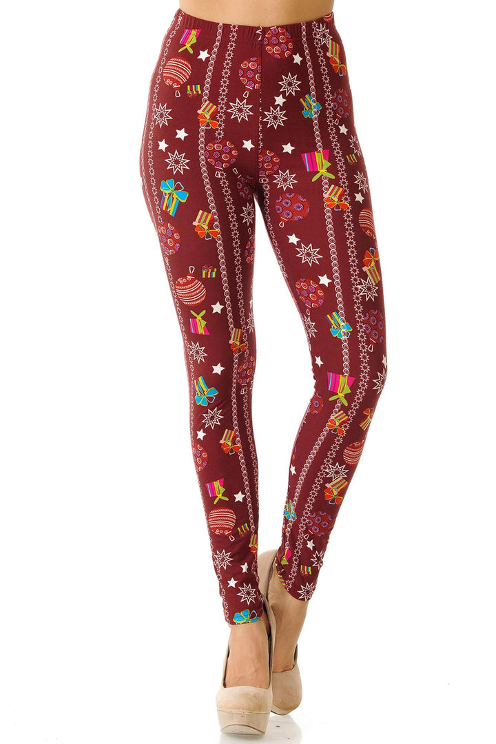 Buttery Soft Burgundy Christmas Ornament Leggings