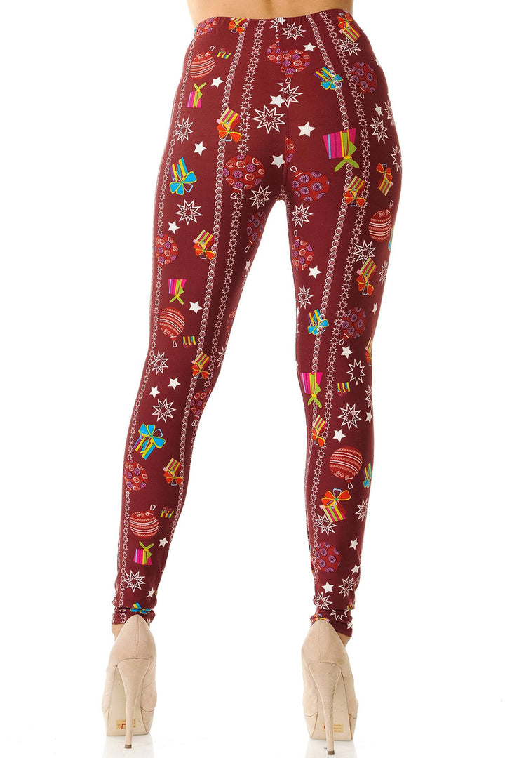 Buttery Soft Burgundy Christmas Ornament Leggings