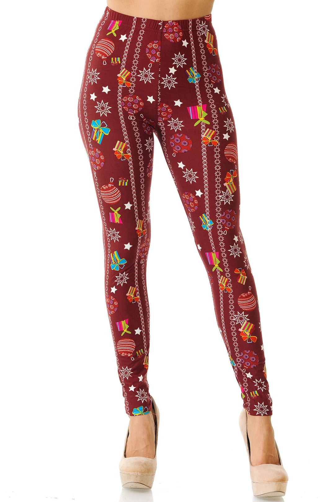 Buttery Soft Burgundy Christmas Ornament Leggings