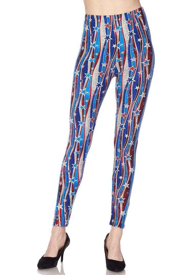 Buttery Smooth Metallic USA Flag Leggings