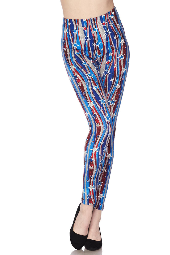 Buttery Smooth Metallic USA Flag Leggings