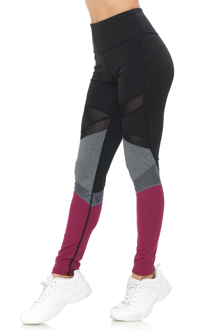 Sassy Sport Contour Mesh Color Block Workout Leggings