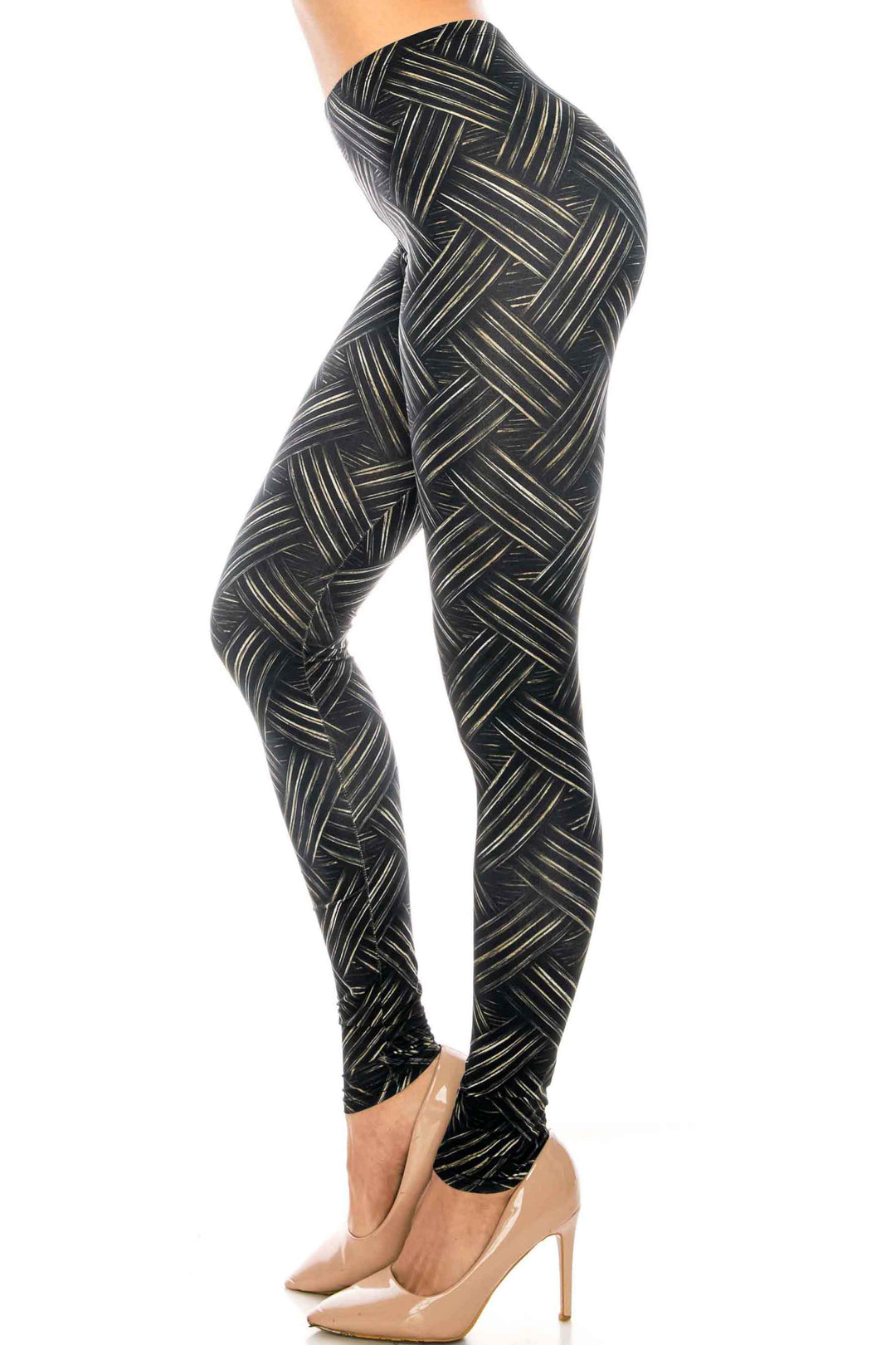 Creamy Soft Bronzed Banded Crisscross Leggings - USA Fashion